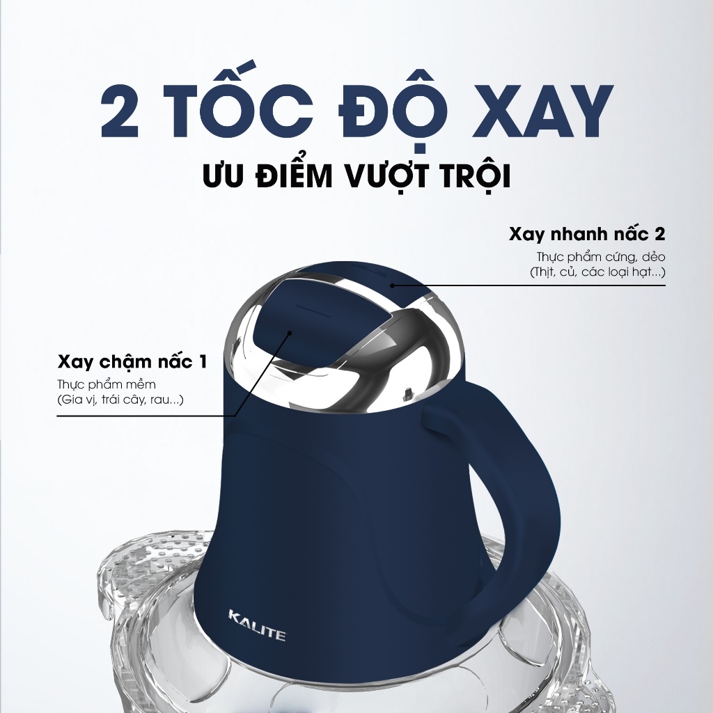 Máy Xay Thịt 2 Cối inox &amp; Thủy Tinh Kalite KM355 (Model 2024) Đa năng, 2.0L - Công Suất 300W, Kèm Dụng Cụ Bóc Tỏi- Hàng Chính Hãng