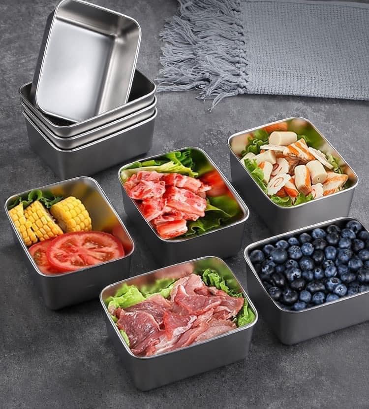 Hộp Đựng Thực Phẩm Tủ Lạnh, Đồ Ăn Bằng Inox 304 Có Nắp Nhựa Kèm Theo Tiện Lợi
