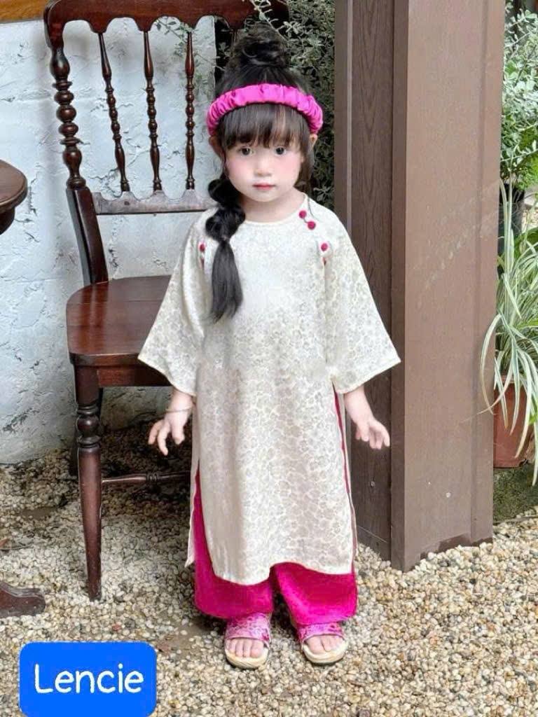 Bộ áo dài gấm cho bé gái đi chơi dự tiệc lễ têtd noel giáng sinh năm mới từ 12-50kg (kèm băng đô)