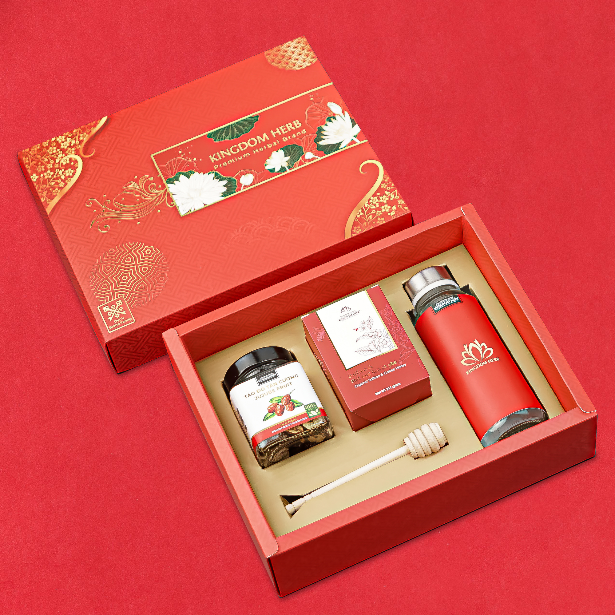 Hộp quà tặng, set quà tặng saffron ngâm mật ong và táo đỏ / kỷ tử Kingdom Herb chính hãng