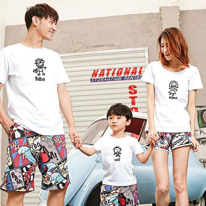 Áo Thun Đồng Phục Gia Đình Màu Trắng In Họa Tiết Bố Mẹ Bé ATN6198