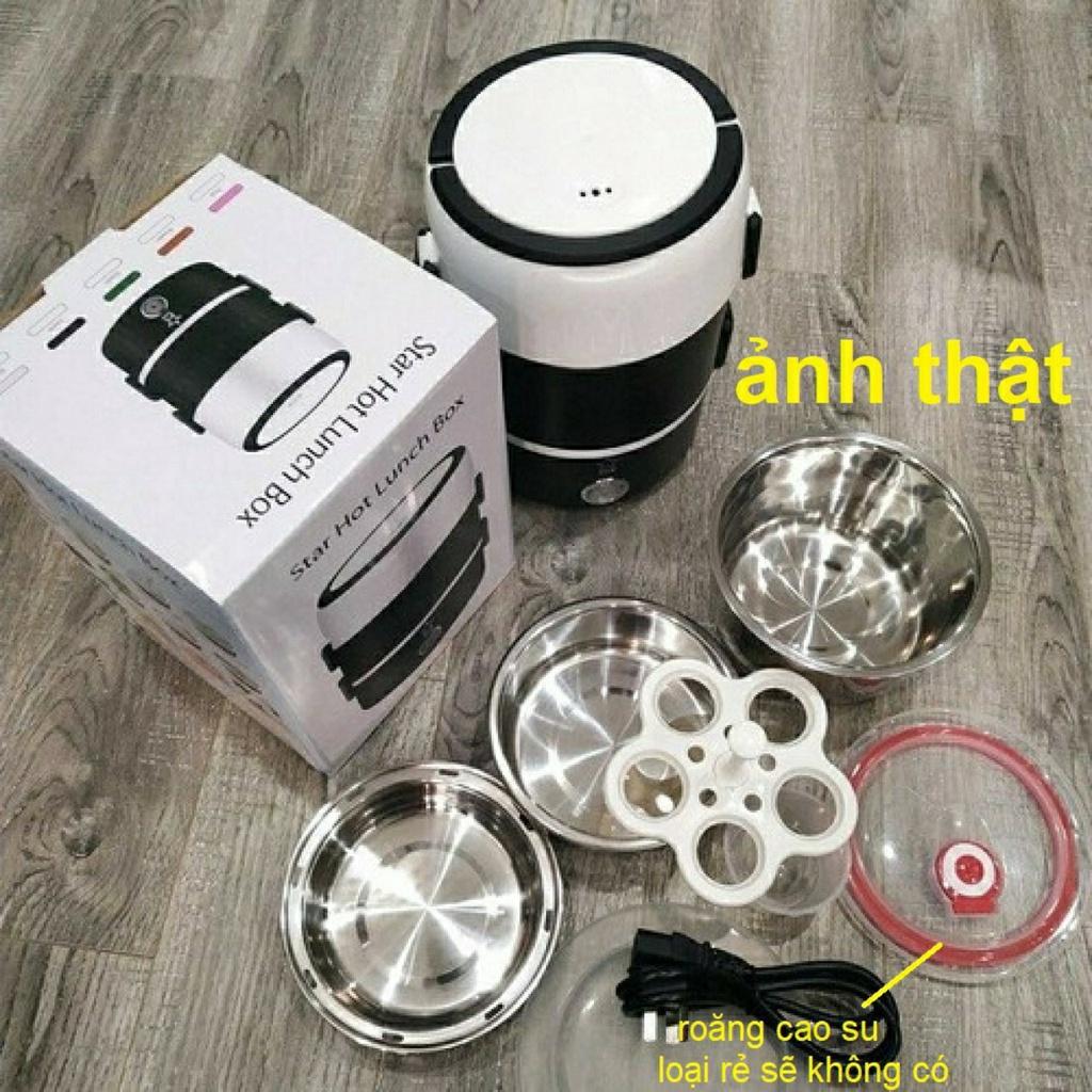 Hộp Cơm Hâm Nóng Và Nấu cơm Inox 3 Tầng, Hộp cơm cắm điện Làm Nóng Bằng Hơi Nước Siêu Tốc model 2021