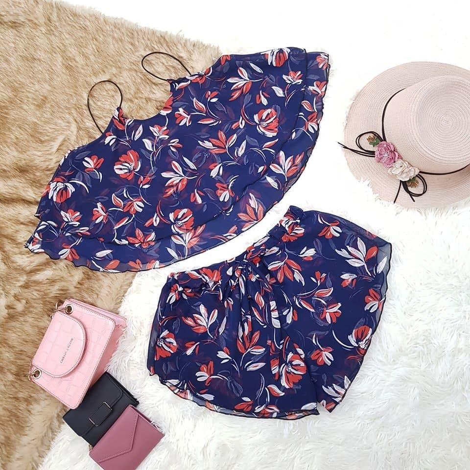 Set đồ bộ mặc nhà, đồ ngủ 2 dây mát mẻ, quyến rũ, chất voan 2 lớp 2 tầng, bộ đồ ngủ, SET BƯỚM VINTAGE