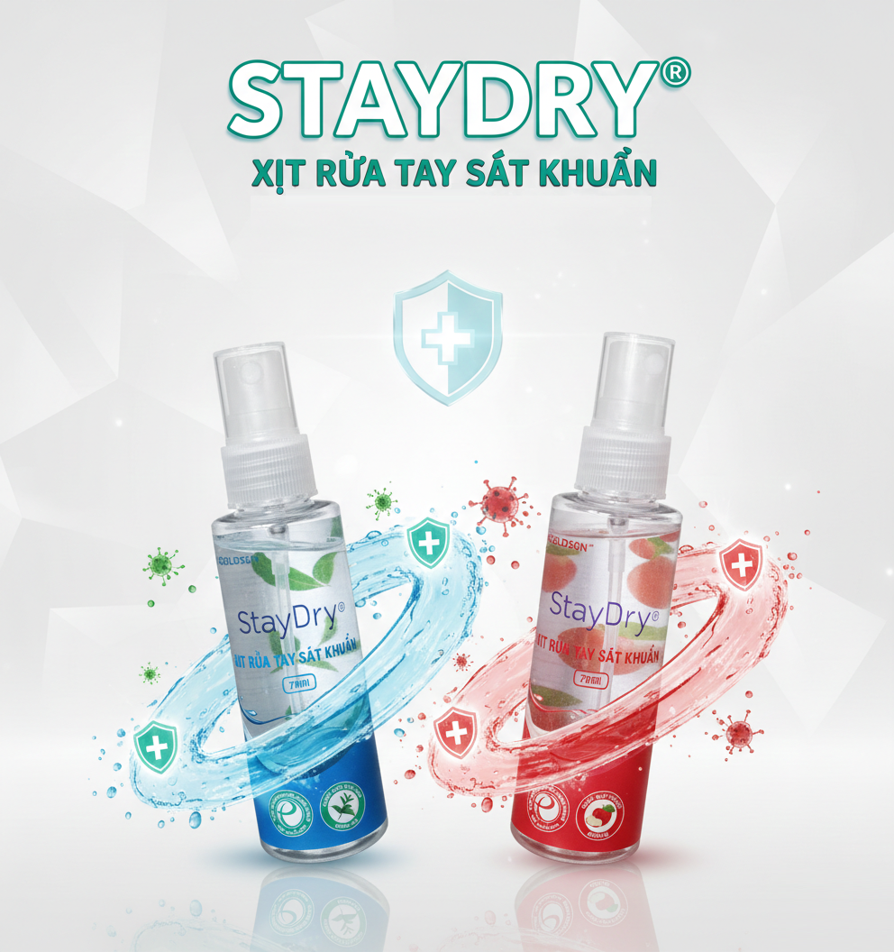 Combo 2 chai xịt rửa tay sát khuẩn StayDry tặng 1 chai ngẫu nhiên