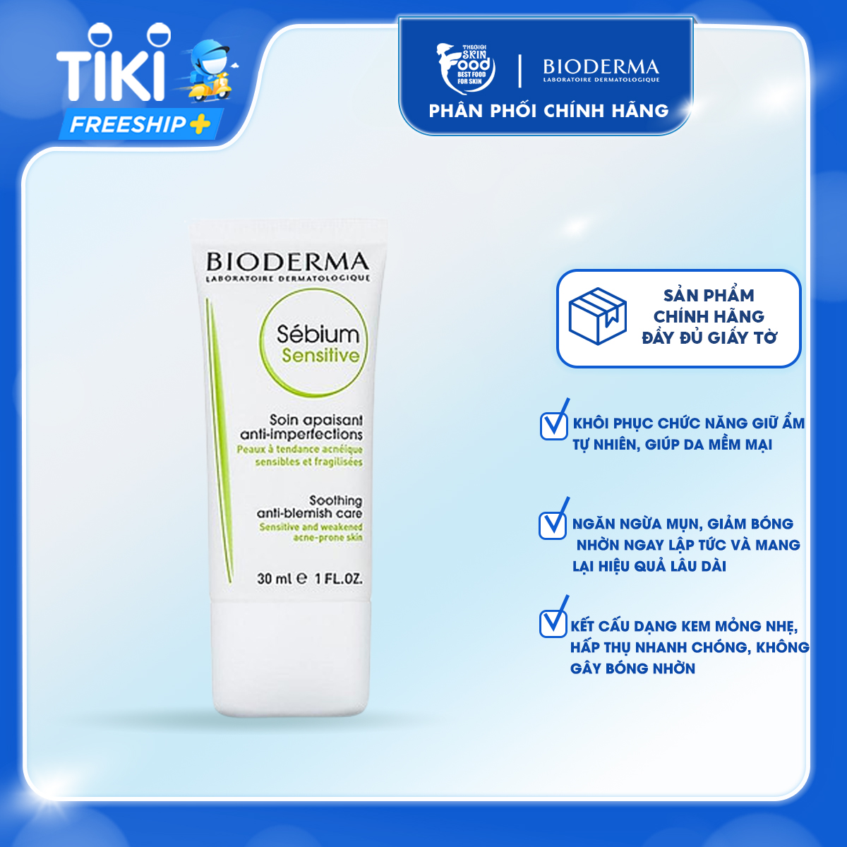 Kem Dưỡng Chăm Sóc Da Mụn, Nhạy Cảm Bioderma Sebium Sensitive