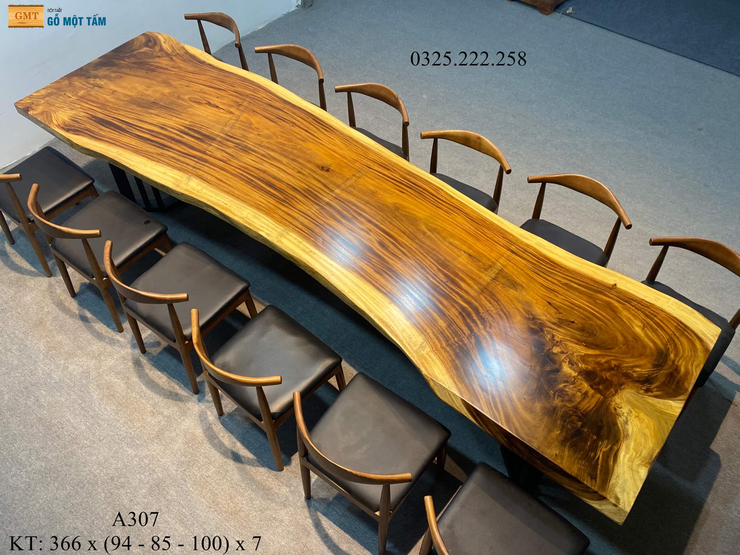 Bàn Cafe Gỗ Me Tây, Bàn Sân Vườn Gỗ Me Tây, Bàn Gỗ Me Tây Nguyên Tấm Dài 3,69m Rộng 1m Dày 7cm