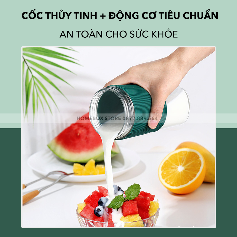 Máy Xay Sinh Tố Cầm Tay Mini, Đa Năng, Cốc Xay Cầm Tay JYooHome - Cảm ứng ngắt tự động, Cốc xay thủy tinh an toàn tuyệt đối khi sử dụng, Pin 1500mAh - Hàng Chính Hãng