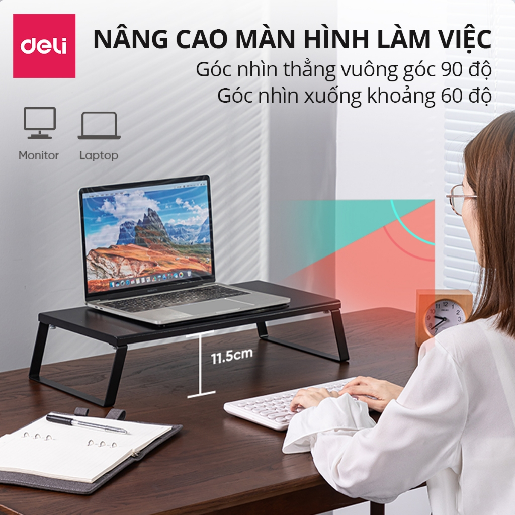 Kệ Để Màn Hình Máy Tính DELI Kệ Nâng Màn Hình Laptop PC Chất Liệu Kim Loại Có Rãnh Để Điện Thoại