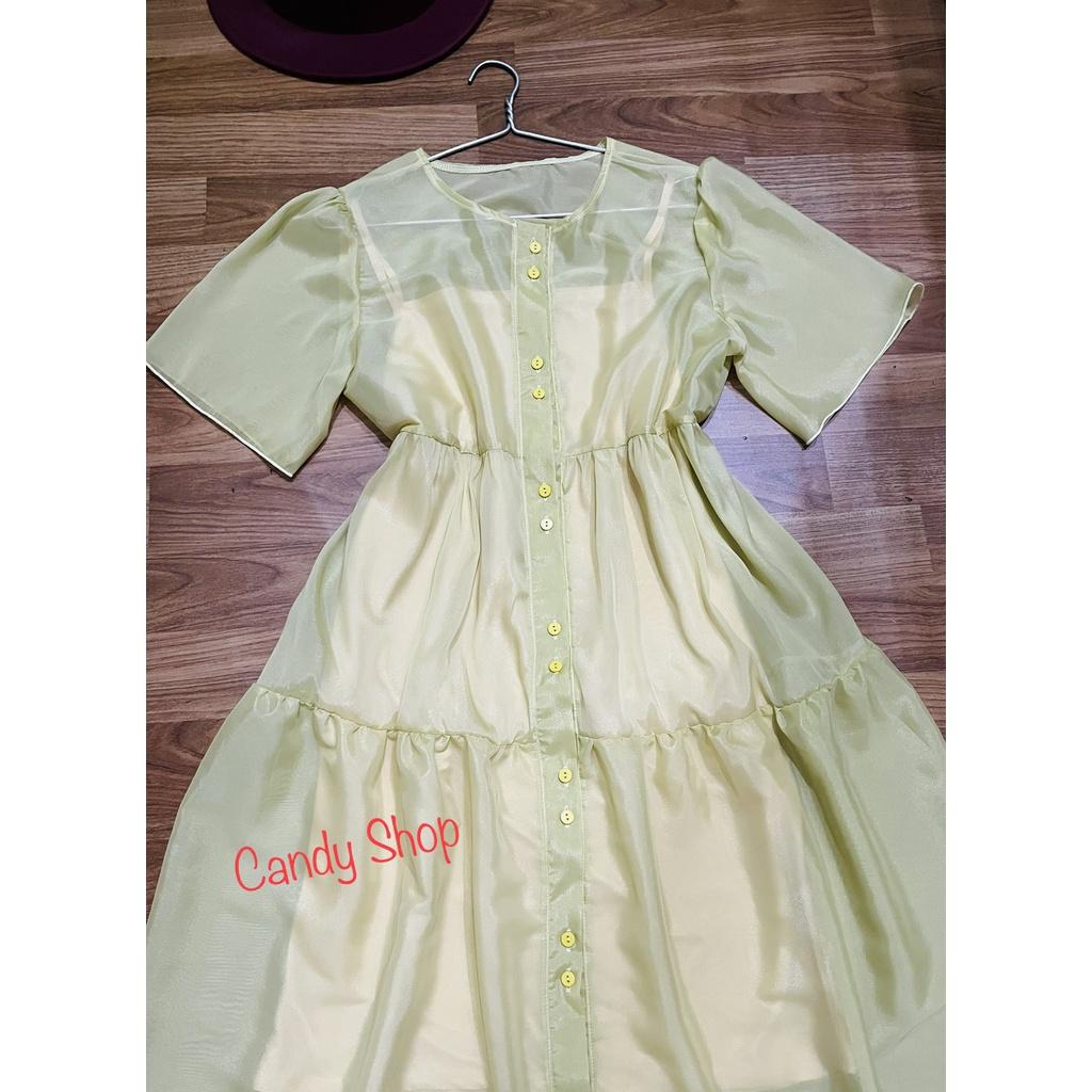 Đầm babydoll tiểu thư cổ tròn cài nút nhún tầng xinh xắn