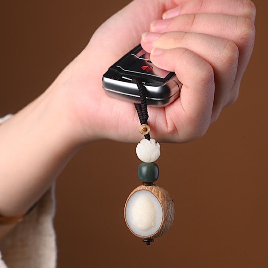 MÓC KHOÁ PHẬT BÀ QUAN ÂM BẰNG HẠT BẠCH NGỌC BỒ ĐỀ BÌNH AN VÀ TÀI LỘC