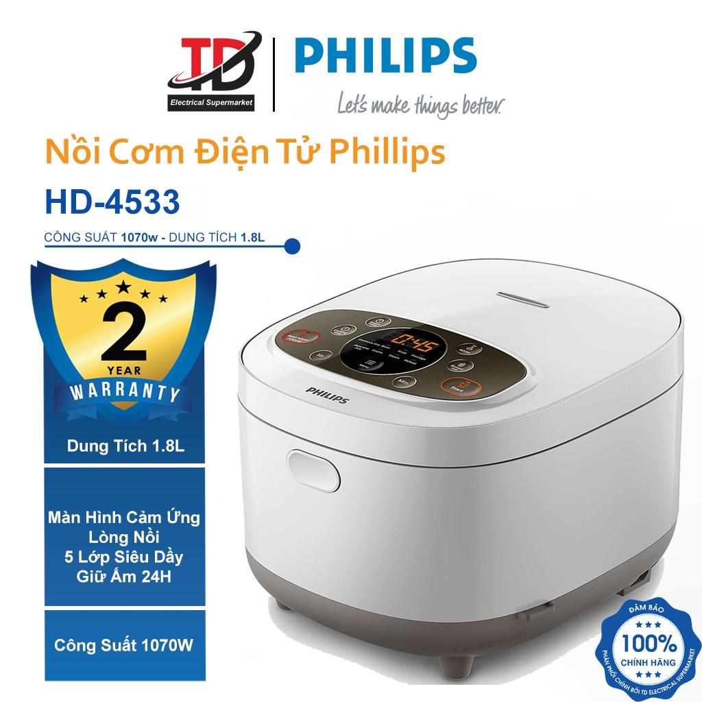 Nồi Cơm Điện Tử Philips HD4533 Lòng Nồi 5 Lớp Siêu Dày - Công Suất 1070W - Dung Tích 1.8L - Hàng Chính Hãng