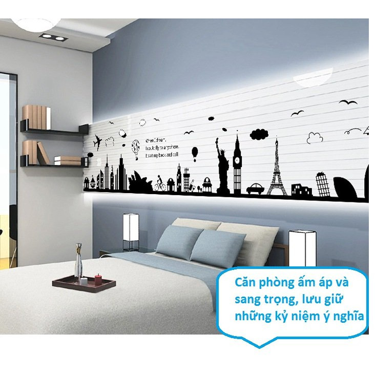 Decal dán tường địa điểm du lịch thế giới đen trắng