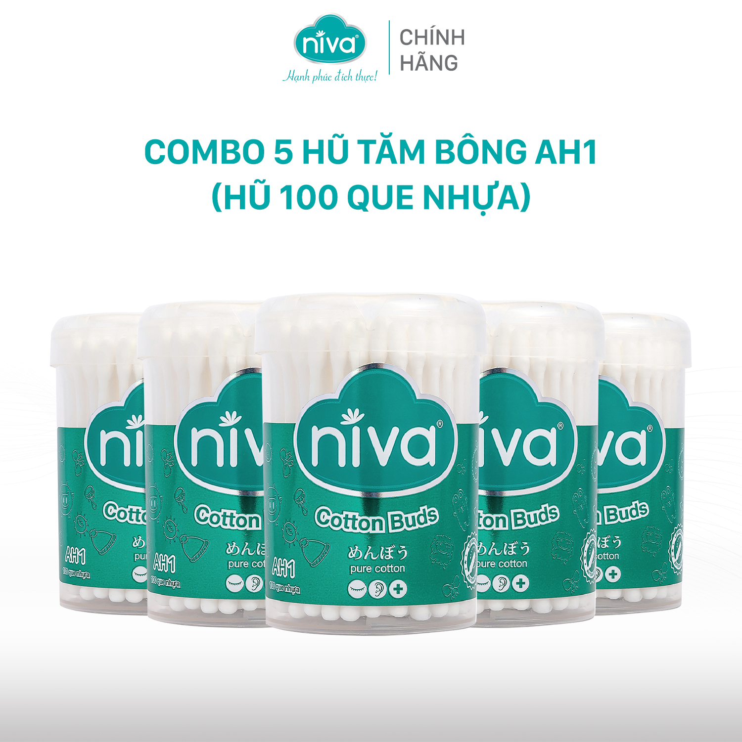 Combo 5 Tăm Bông Niva Hũ 100 Que Thân Nhựa AH1 Đa Năng Chuyên Dùng Ngoáy Tai, Vệ Sinh, Trang Điểm - AH1 - 100 Que Nhựa