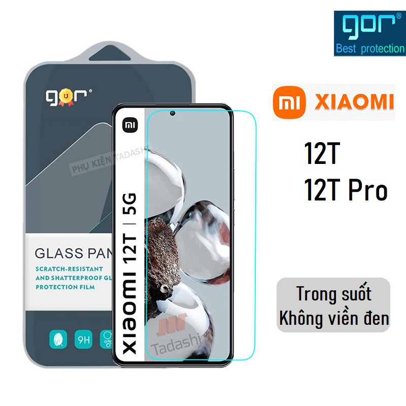 Bộ 2 Kính Cường Lực GOR cho Xiaomi 12T/ 12T Pro Trong Suốt Không Viền Đen, 9H Vát 2.5D Siêu Mượt - Hàng Nhập Khẩu