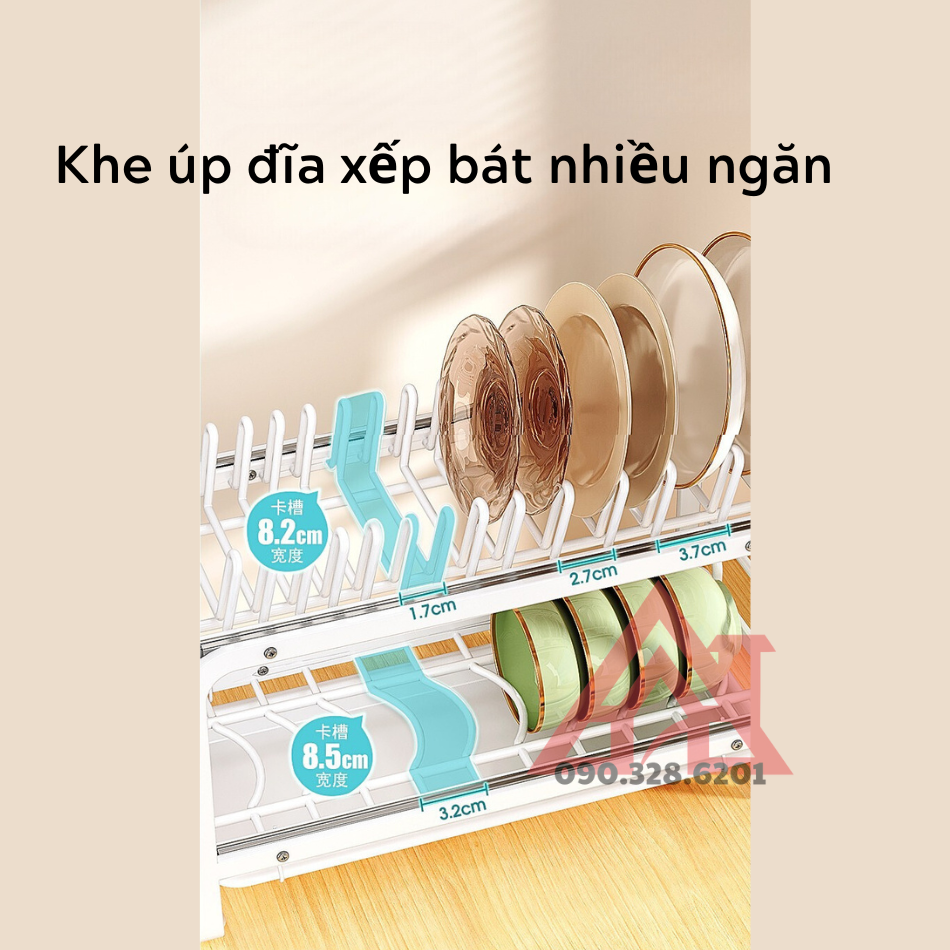 Kệ Để Chén Bát Đĩa Thép Carbon, Giá Úp Bát Đĩa Thớt 2 Tầng Có Khay Hứng Nước Đa Năng Tặng Kèm