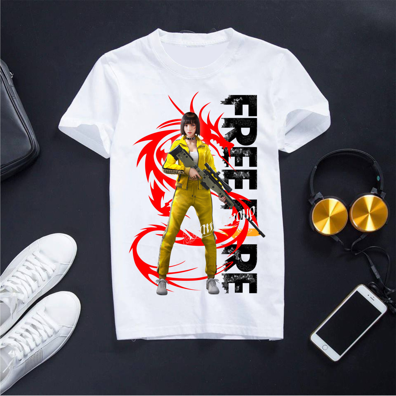 Áo Thun Free Fire Cổ Tròn Màu Trắng Kelly Free Fire Chất Liệu Cotton Mềm Mịn
