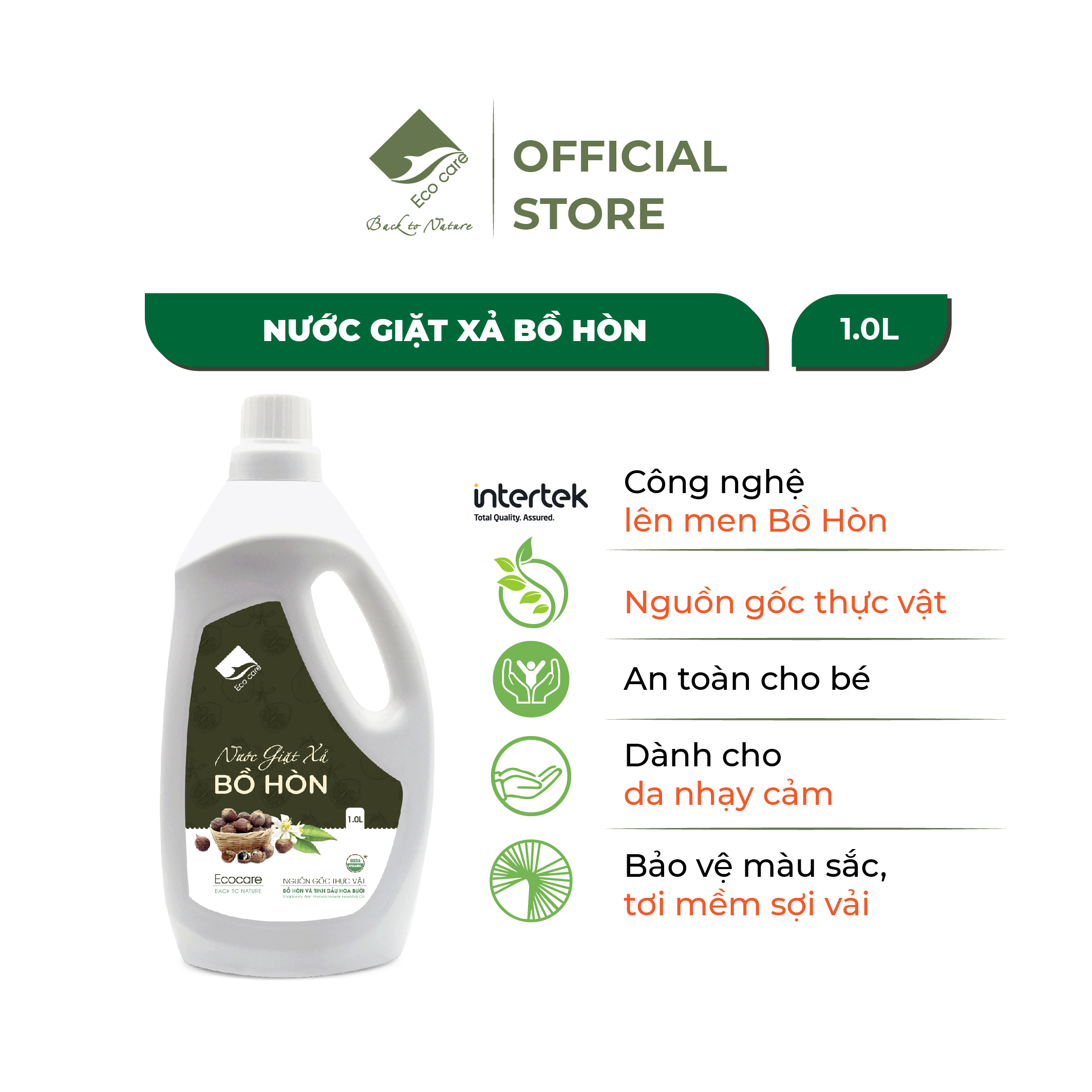Nước Giặt Xả Hữu Cơ Bồ Hòn ECOCARE Tinh Dầu Hoa Bưởi 1L-2L-4L, Diệt Vi Khuẩn, Dịu Nhẹ Với Mọi Làn Da, Hương Thơm Mát