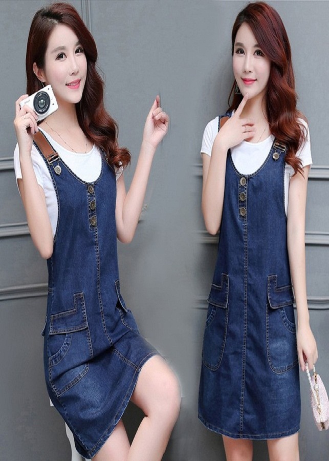 Đầm Jean Yếm Dây Da Phối Túi Sành Điệu