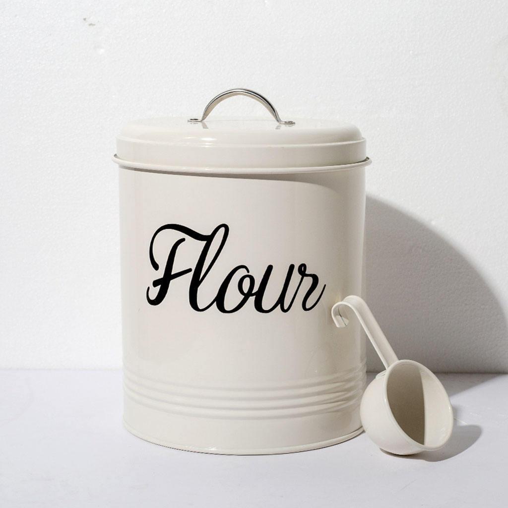 Rustic Metal Food Flour Storage Tin Jar 5L Container with Scoop