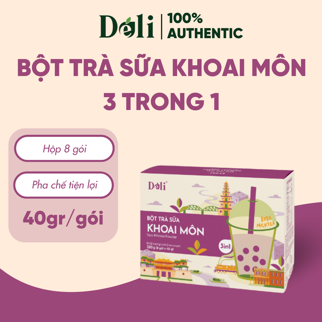 Bột trà sữa Khoai môn 3in1 Déli - Hộp 320gr (8 gói), pha chế trà sữa tiện lợi, nhanh chóng