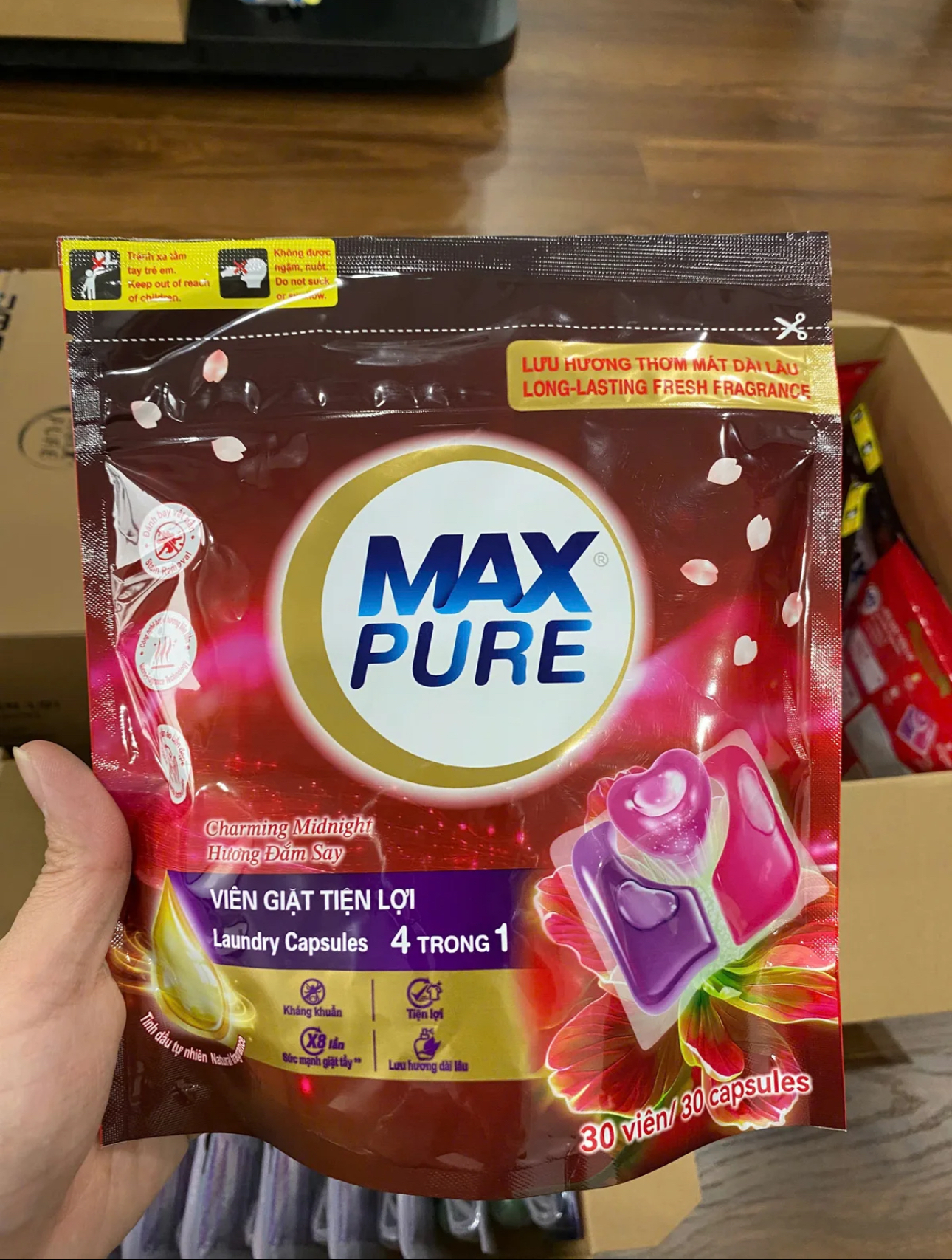 Túi 30 viên giặt tiện lợi MaxPure 4in1- TẶNG 1 vỉ viên treo bồn cầu