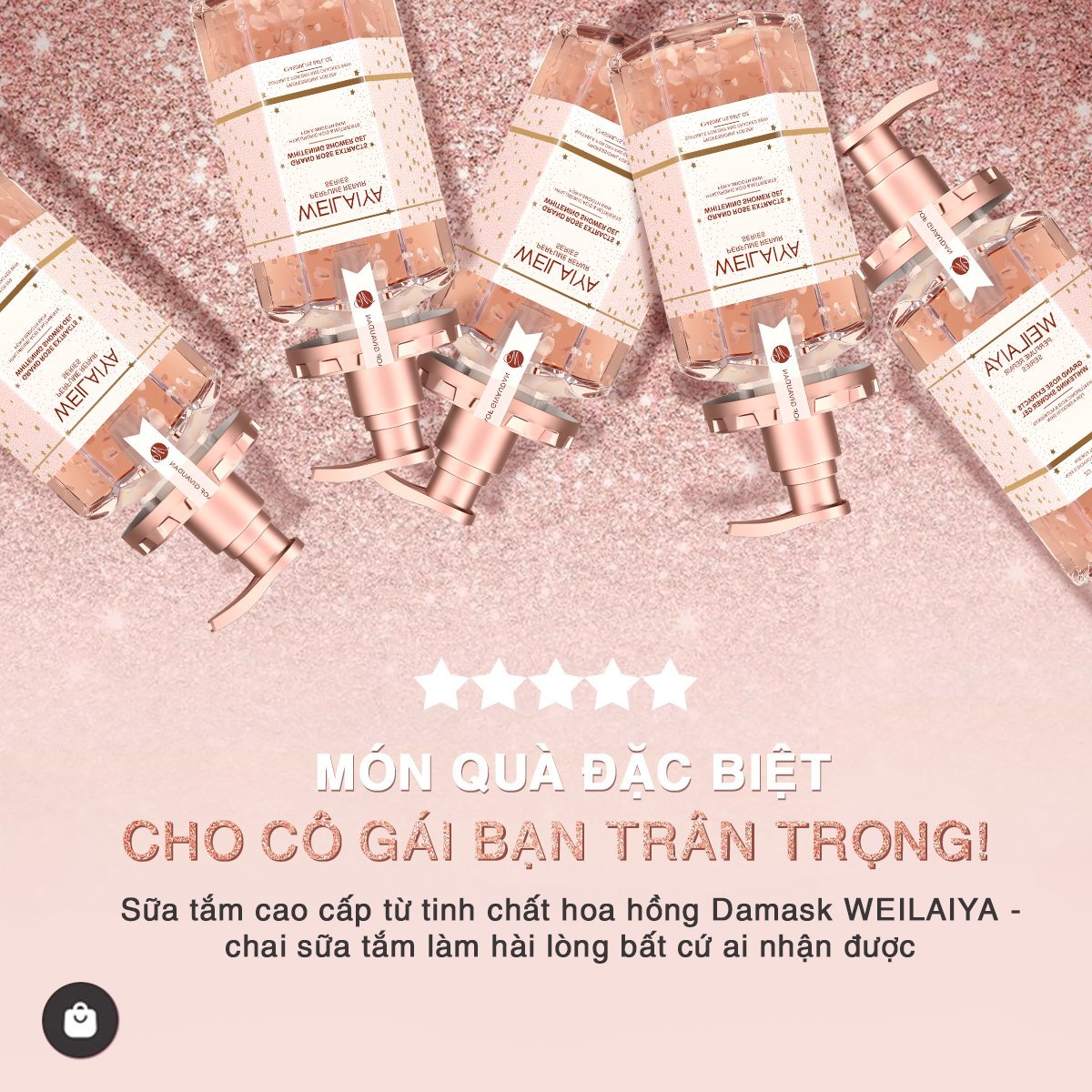 Combo 2 chai sữa tắm trắng da cánh hoa hồng Damask Weilaiya Grand Rose Extracts Whitening Shower Gel 450ml