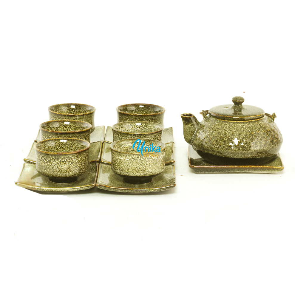 Bộ Ấm Trà Chén Suông Men Gấm Vàng ACTV8 - Bộ ấm chè men hỏa biến - Gốm Sứ Cao Cấp Bát Tràng