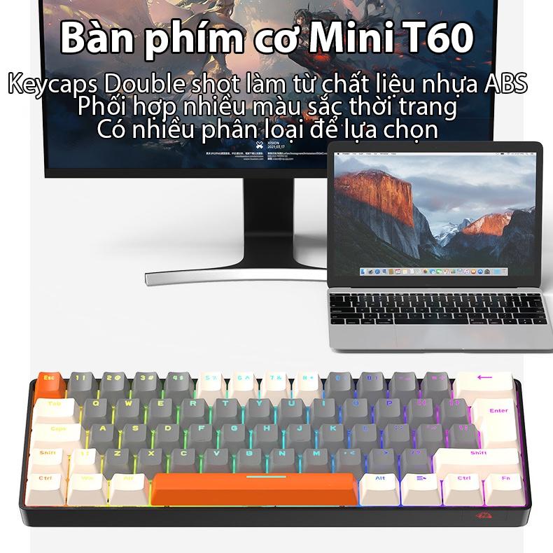 Bàn phím cơ Coputa Bàn phím máy tính laptop gaming mini Full LED Rainbow T60