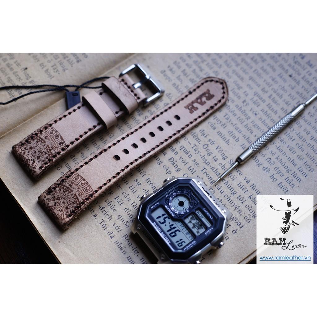 DÂY ĐỒNG HỒ DA BÒ VEGTAN -INCA - DA BÒ THẬT - RAM LEATHER - CASIO AE1200/SEIKO5