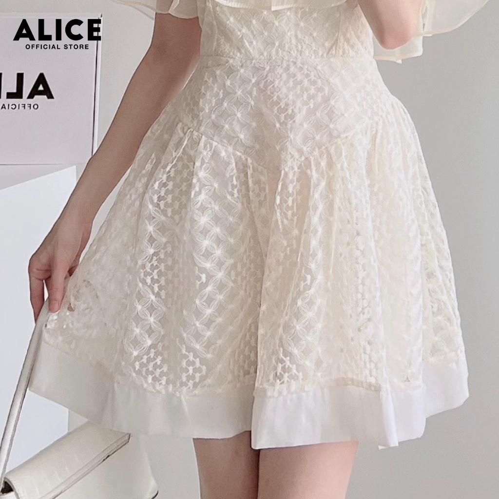 Váy Tiểu Thư Trễ Vai Cổ Yếm ALICE Chất Vải Ren Cao Cấp Phối Tơ Nến Lót Lụa Dáng Chữ A Họa Tiết Độc Đáo V791