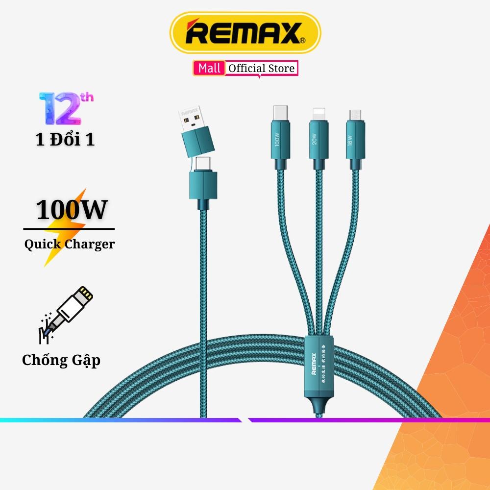 Cáp sạc nhanh đa năng 3in2 100W Remax RC-C012 Dây Sạc Nhanh 3 Đầu Đa Năng IP-Micro-TypeC Bọc Nylon chống đứt gãy - Hàng Chính Hãng