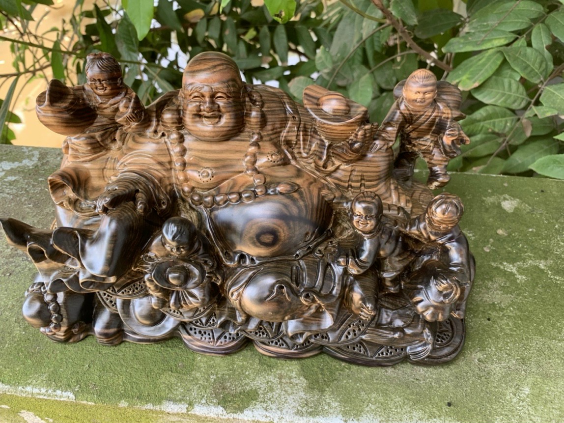 Tượng phật di lặc ngũ phúc bằng gỗ mun kt 30×15×15cm