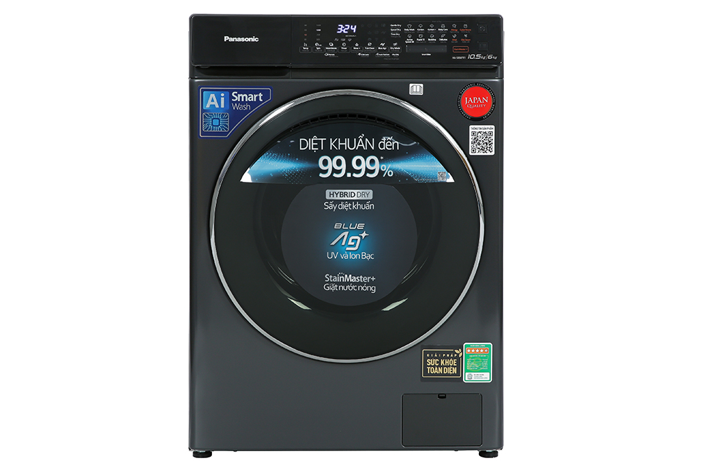Máy Giặt Sấy Cửa Trước Panasonic 10,5 Kg giặt 6kg sấy NA-S056FR1BV - Diệt khuẩn đến 99.99% - Giặt sấy 2 trong 1- Hàng Chính Hãng (Đen) - Giao Toàn Quốc