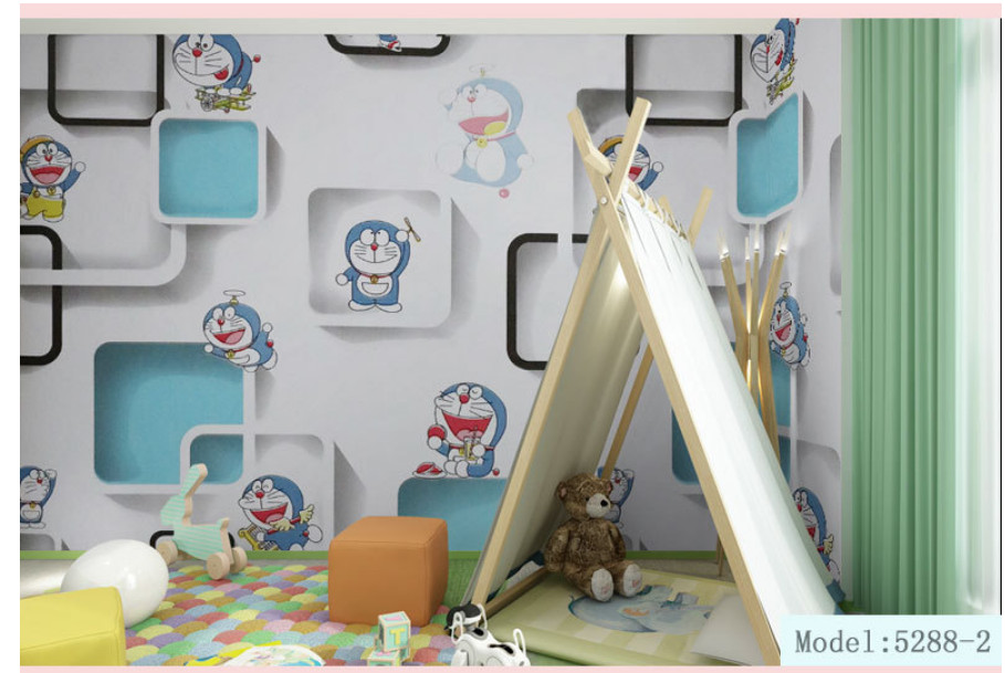 Giấy dán tường rộng 45cm x 5m dài - DOREMON Ô VUÔNG XANH ELL263