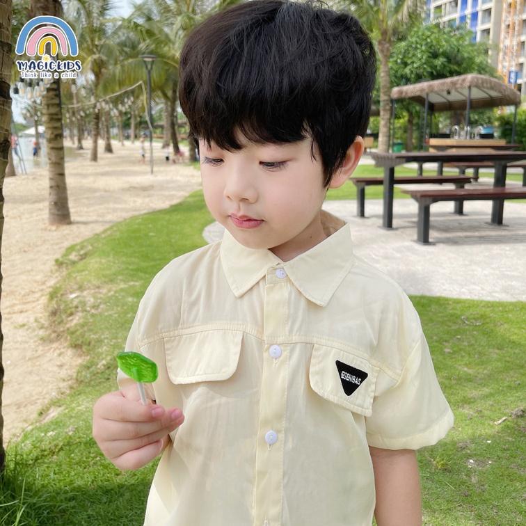 Đồ bộ cộc tay size đại cho bé trai 12-34kg áo sơ mi quần đùi Hàn Quốc Magickids Quần áo trẻ em mùa hè BR22016