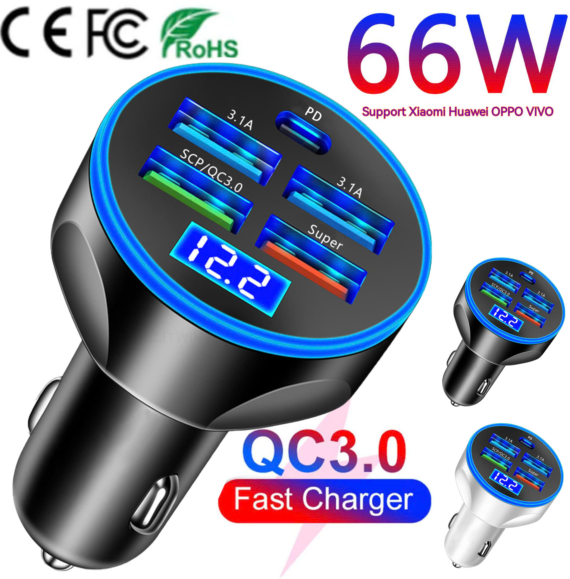 TẩuSạc Nhanh 4 USB Cho Ô Tô Xe Máy – QC3.0 + PD, 150W, Tự Điều Chỉnh Dòng Thông Minh ĐÈN ỐP TRẦN