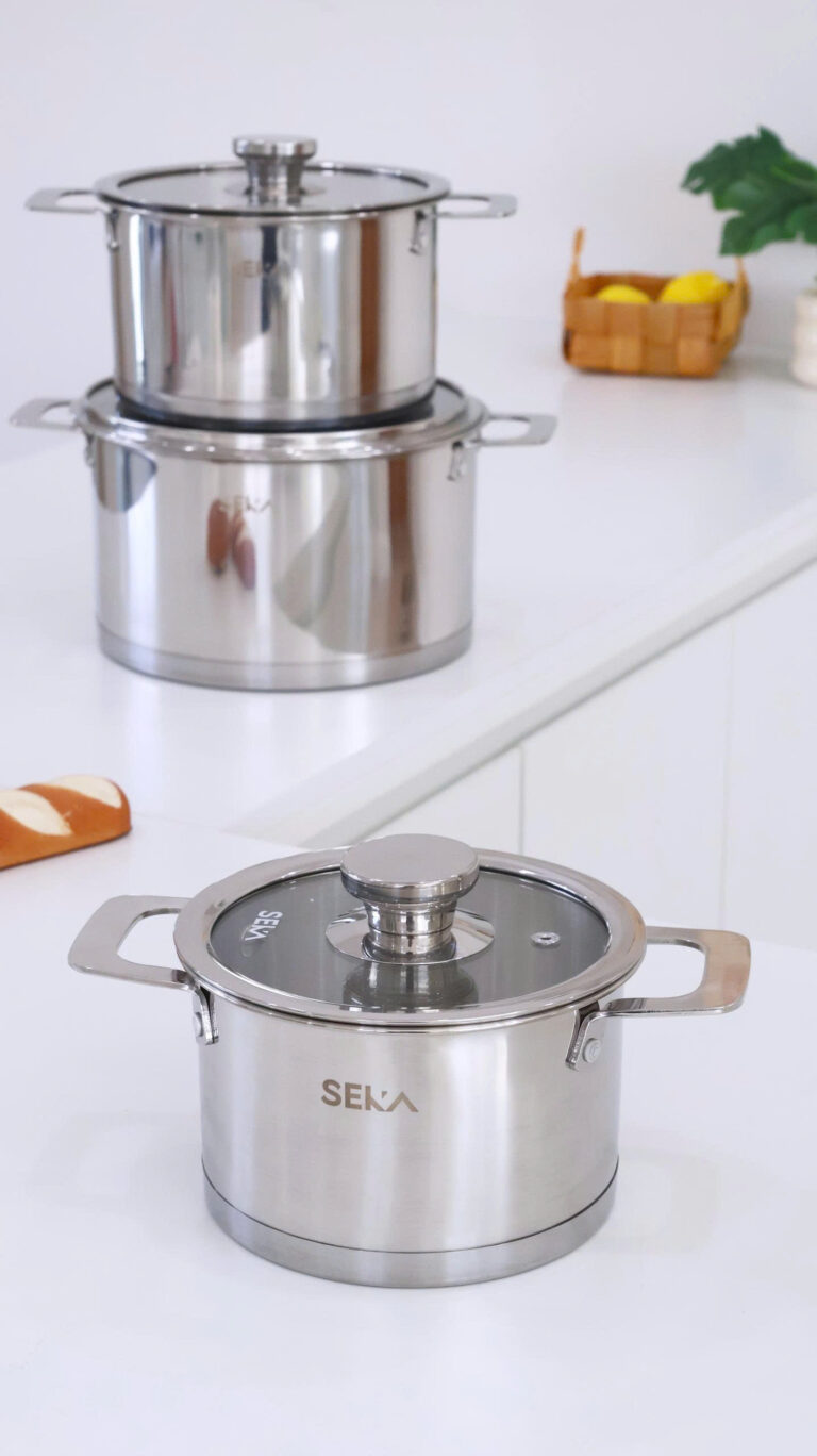 Bộ 3 Nồi inox 304 SEKA SKM6687 16/20/24cm Đáy 3 Lớp, Bắt Từ Nhanh, Vung Kính Cường Lực - Hàng Chính Hãng