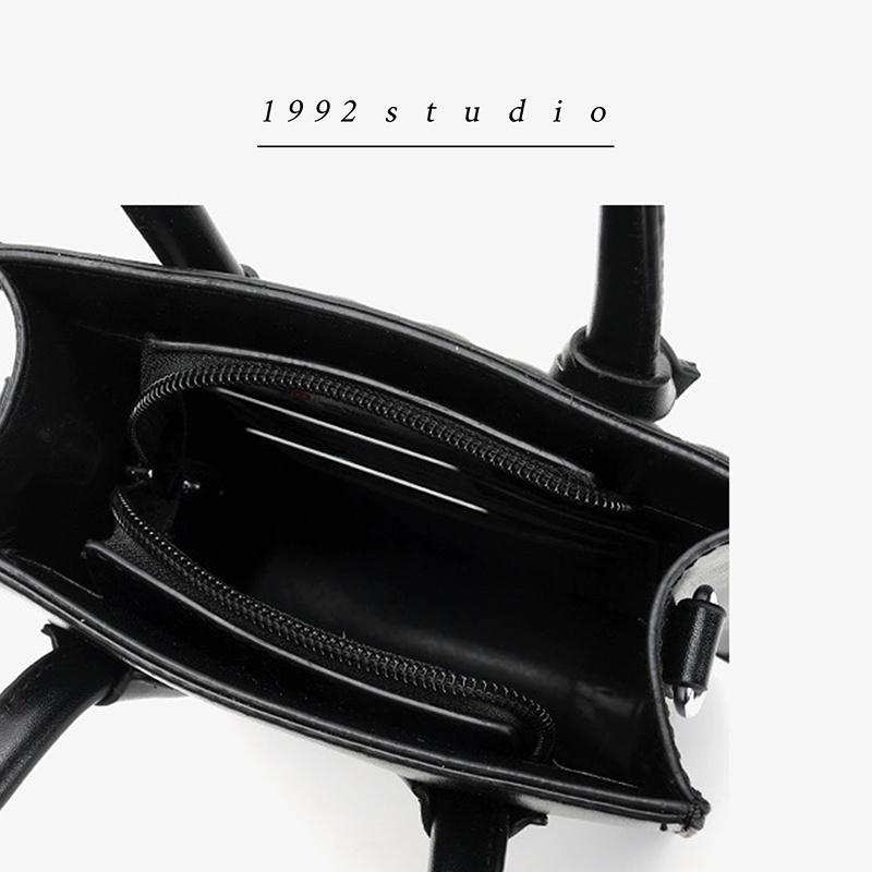 Túi xách nữ 1992 s t u d i o/ KAREN BAG/ màu đen quai xách da vân nổi sành điệu có dây đeo chéo
