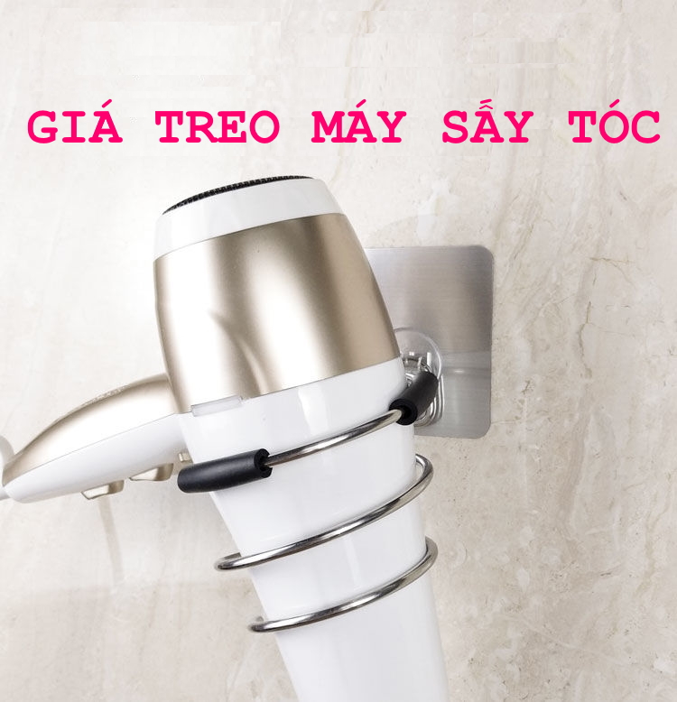 Dụng cụ treo máy sấy tóc bằng Inox, giá treo dạng chôn ốc có miếng gián gắn tường không cần khoan