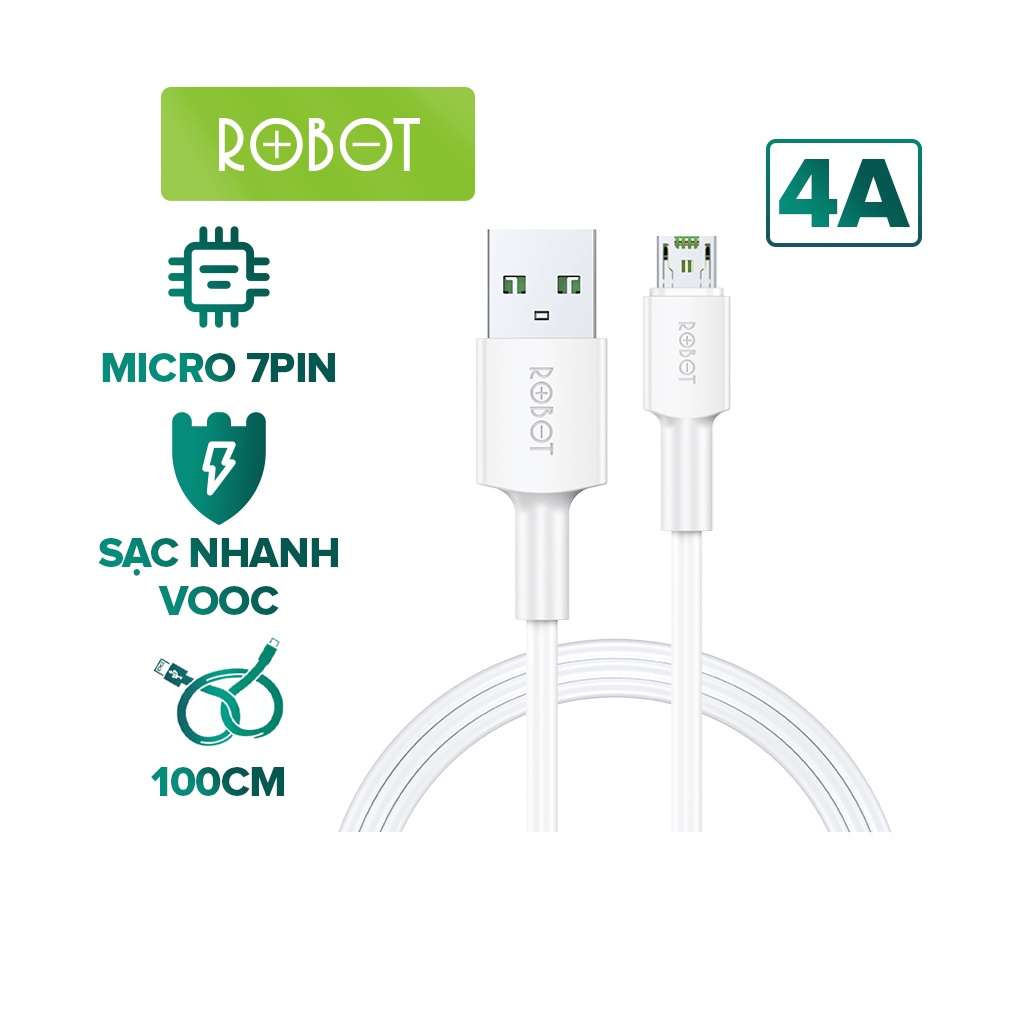 Cáp Sạc Nhanh VOOC ROBOT RVM100 Sạc Nhanh 20W Tương Thích Với Các Thiết Bị Androi - Hàng Chính Hãng