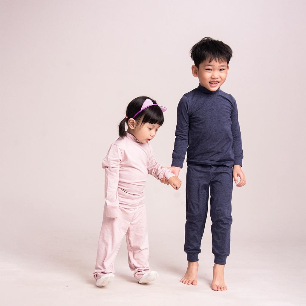 Bộ giữ nhiệt cho bé trai bé gái từ 2 - 8 tuổi vải 88% polyester - 12% spandex họa tiết trơn TPTS2-1698 | OETEO Thermal