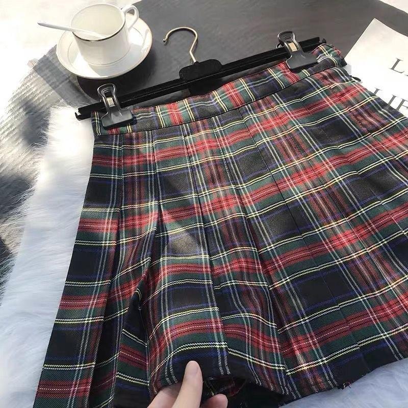 DONGSHOP Váy xếp nếp kẻ sọc nữ xuân hạ nửa người váy cao eo 2023 Hàn Quốc sinh viên chữ A nửa người váy ngắn