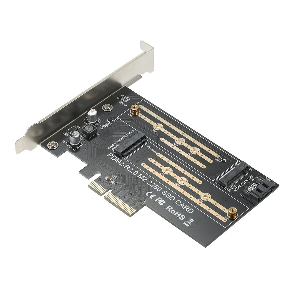 M.2 NVME to PCI-E X4 Expansion Card SSD Adapter Card with M.2 M-key B-key Interfaces Support NVME SATA Dual Protocol