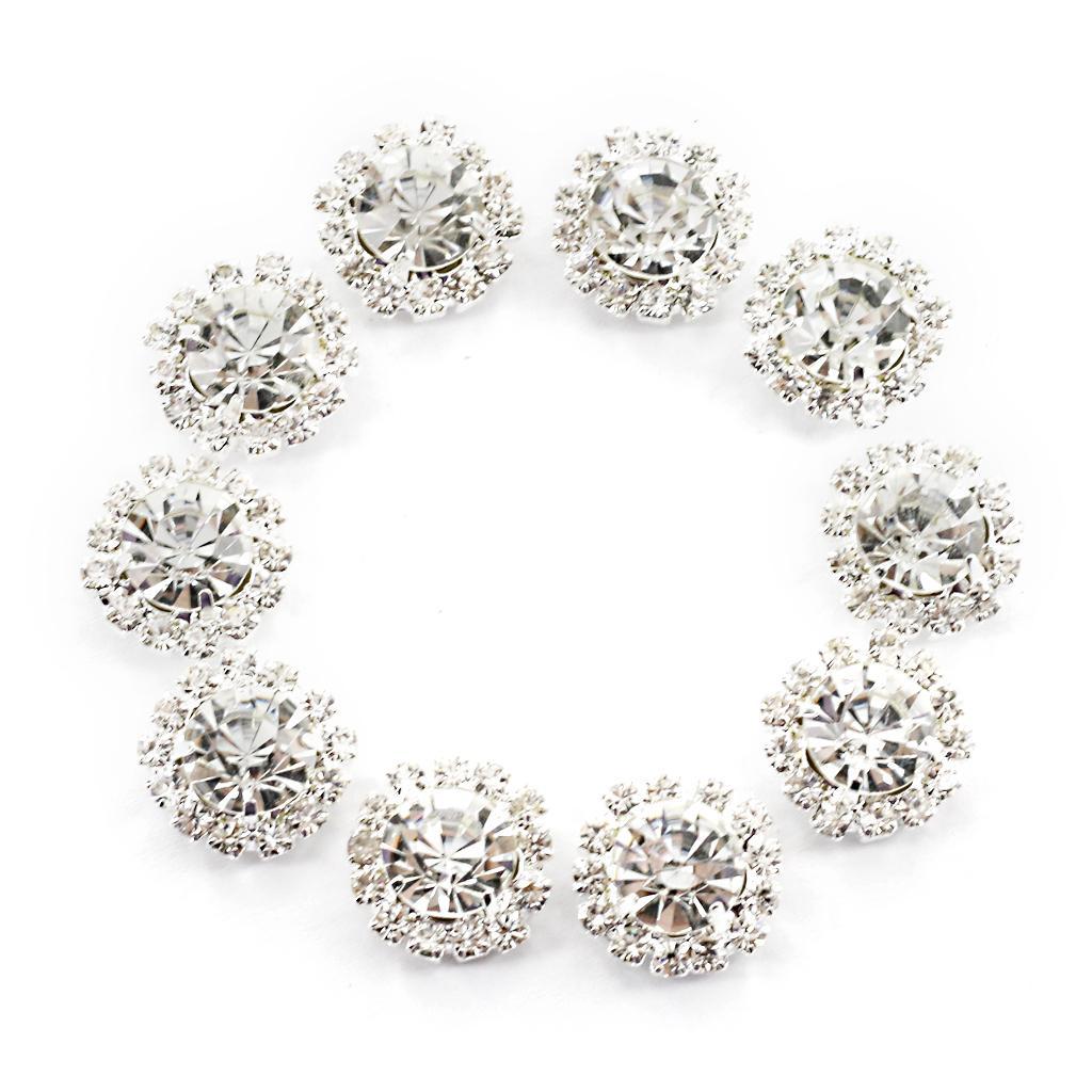 10x Clear Crystal Rhinestone Round Buttons Flatback DIY Embellishment Decor 15mm