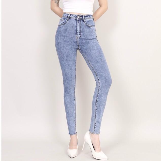 Quần Jean Nữ Skinny xanh đá Cạp Cao co giãn Gấu Tua Rua CT JEANS