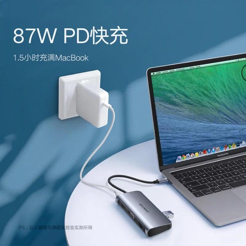 Ugreen UG60557CM256TK Bộ chuyển đổi TYPE C sang 3 USB 3.0 + HDMI + VGA + LAN + nguồn TYPE C - HÀNG CHÍNH HÃNG