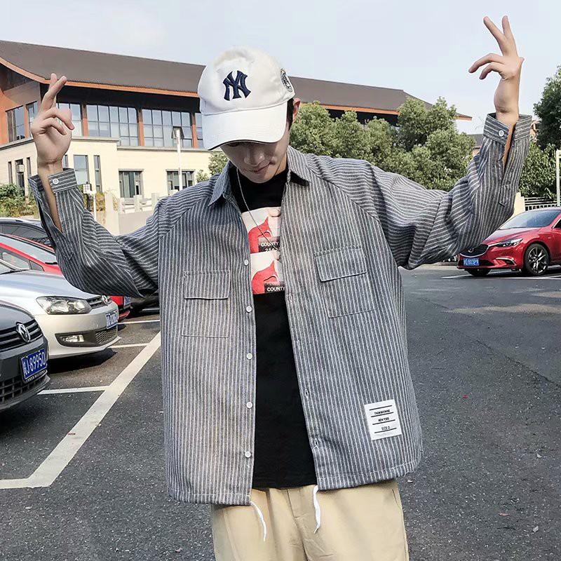 Áo sơ mi tay dài họa tiết sọc thời trang phong cách cho nam