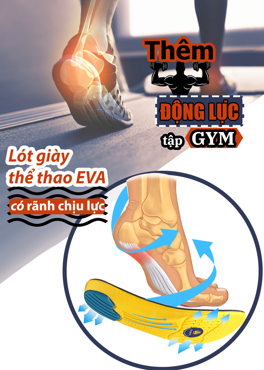 Lót giày thể thao EVA biết thở có rãnh chịu lực và gel chống thốn gót buybox BBPK26