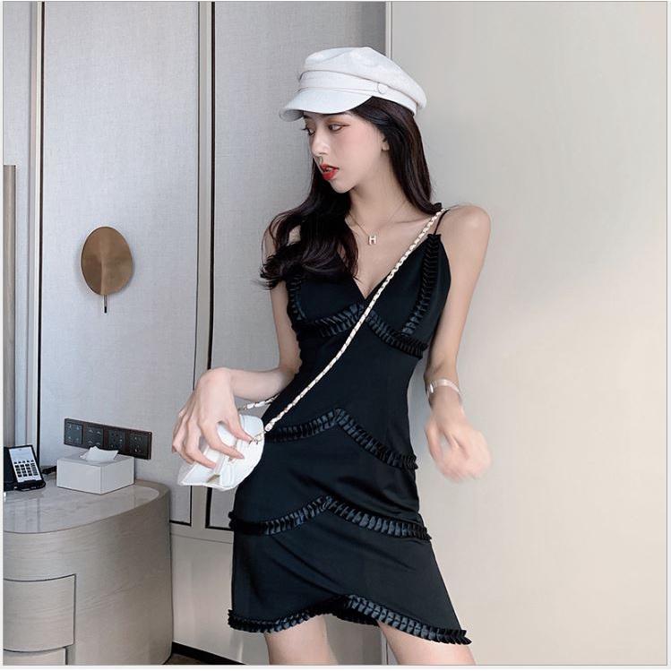 Xả kho váy hai dây body hàng thiết kế phong cách quyến rũ Đầm ôm cổ chữ V thời trang cao cấp