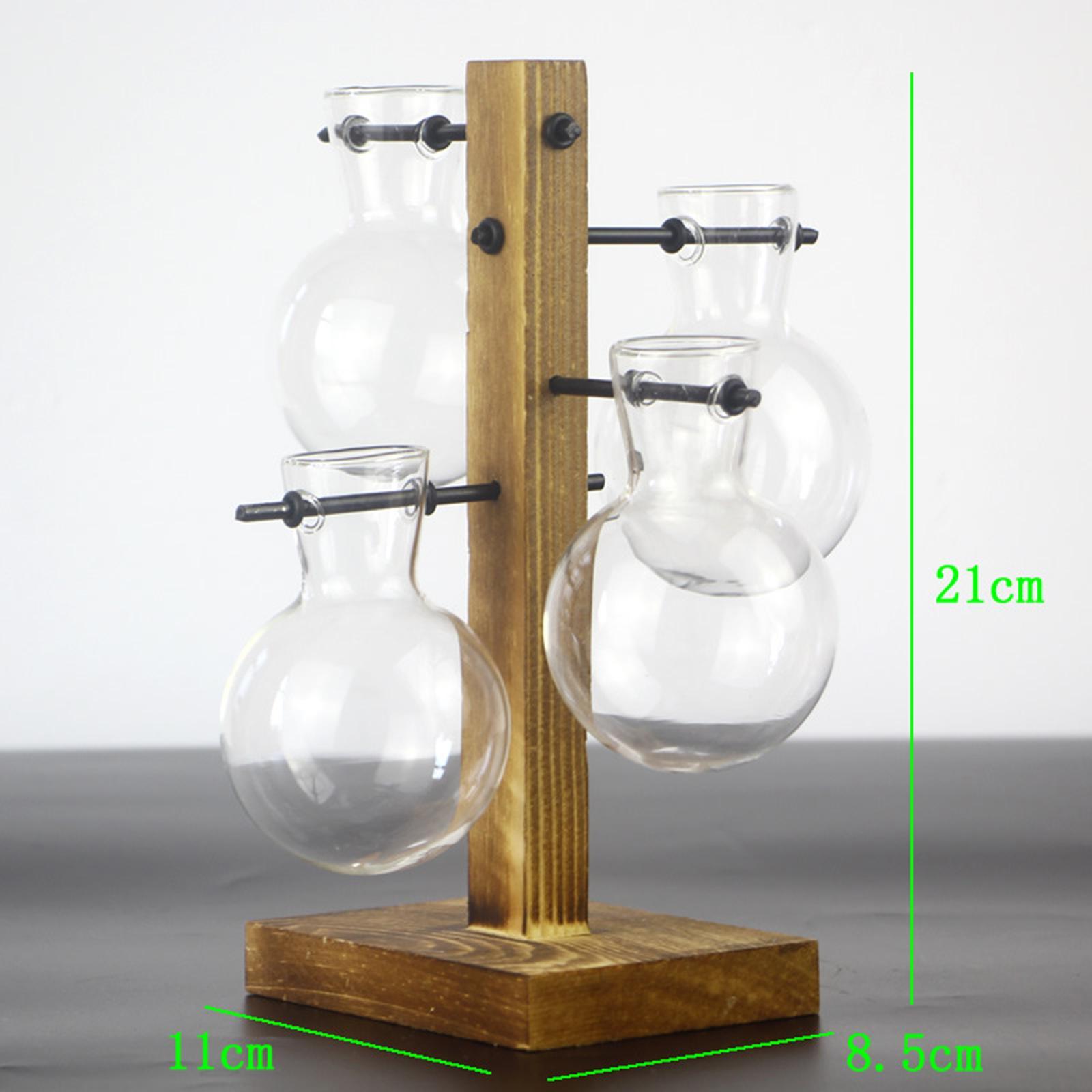 2- Test Tube Flower Bud Vase With Wooden Stand for  Plants Home